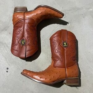1990s Hand Made Ostrich Leather Linea de Oro Cowboy Boots size 7w